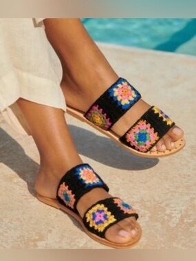 NWT MANEBÍ x EVEREVE I Granny Square Double Strap Slides | Black | US8/EU38 🕙